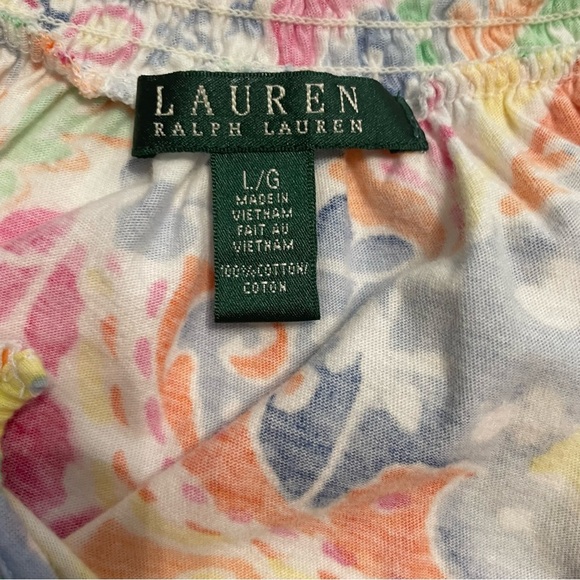 Lauren Ralph Lauren Ruffle V Neck Top Shirt Large Bright Multicolor - Picture 8 of 13